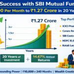 SBI Mutual Fund 20 years SIP returns performance chart and wealth creation concept