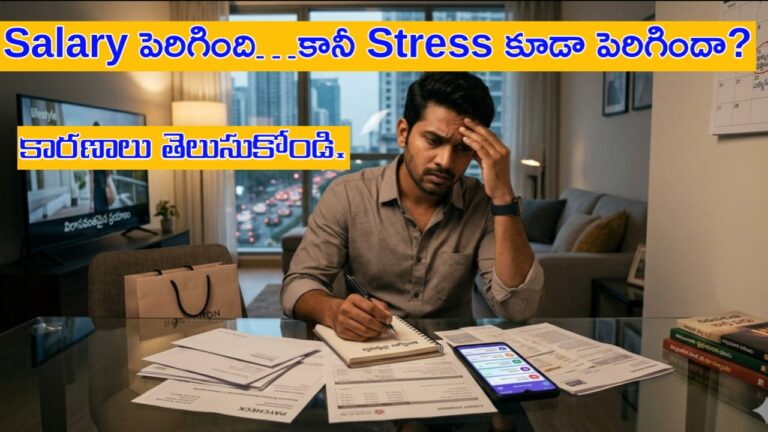 Income increase but financial stress illustration showing expenses rising faster than salary