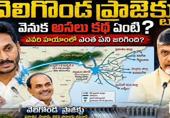 Veligonda Project route map showing the twin tunnels from Srisailam Reservoir