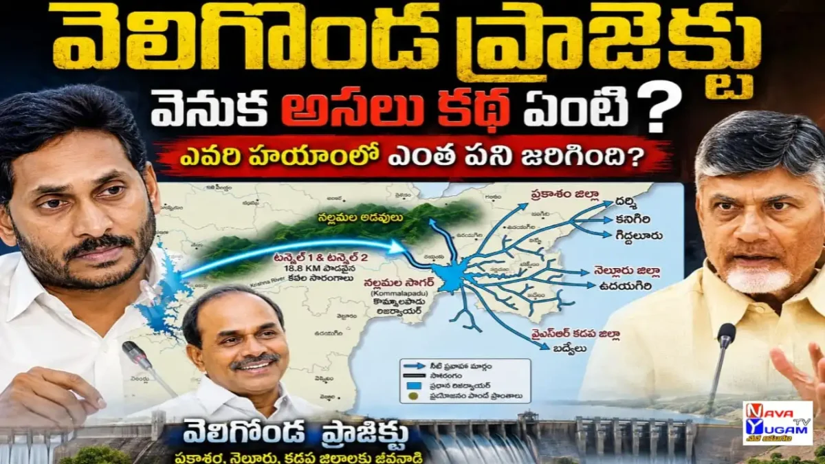 Veligonda Project route map showing the twin tunnels from Srisailam Reservoir