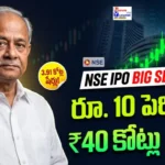 Radhakishan Damani portrait next to a rising green stock market chart highlighting NSE IPO stake and profit potential image